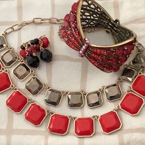 Costume Jewelry Set, Red, Black & Gold
